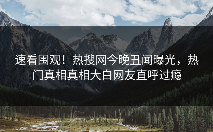 速看围观！热搜网今晚丑闻曝光，热门真相真相大白网友直呼过瘾