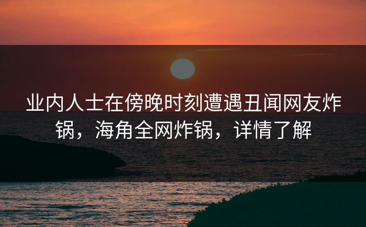 业内人士在傍晚时刻遭遇丑闻网友炸锅，海角全网炸锅，详情了解