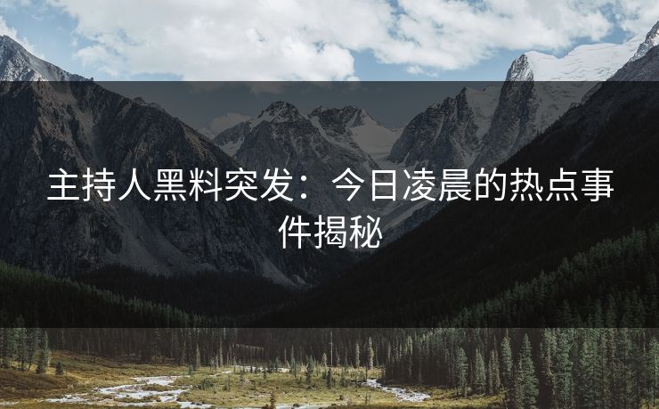 主持人黑料突发：今日凌晨的热点事件揭秘