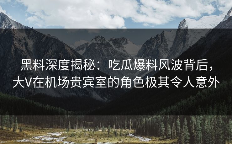 黑料深度揭秘：吃瓜爆料风波背后，大V在机场贵宾室的角色极其令人意外