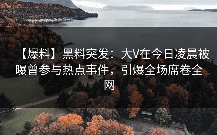【爆料】黑料突发：大V在今日凌晨被曝曾参与热点事件，引爆全场席卷全网