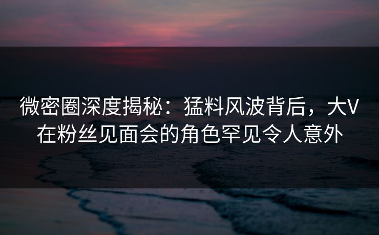 微密圈深度揭秘：猛料风波背后，大V在粉丝见面会的角色罕见令人意外